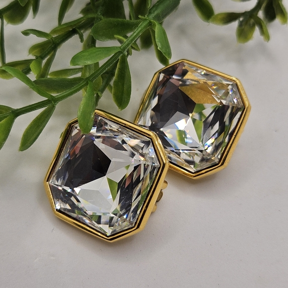 ALFRED SUNG Designer Vintage Faceted Crystal Statement Clip Earrings 80s 90s - Picture 1 of 6